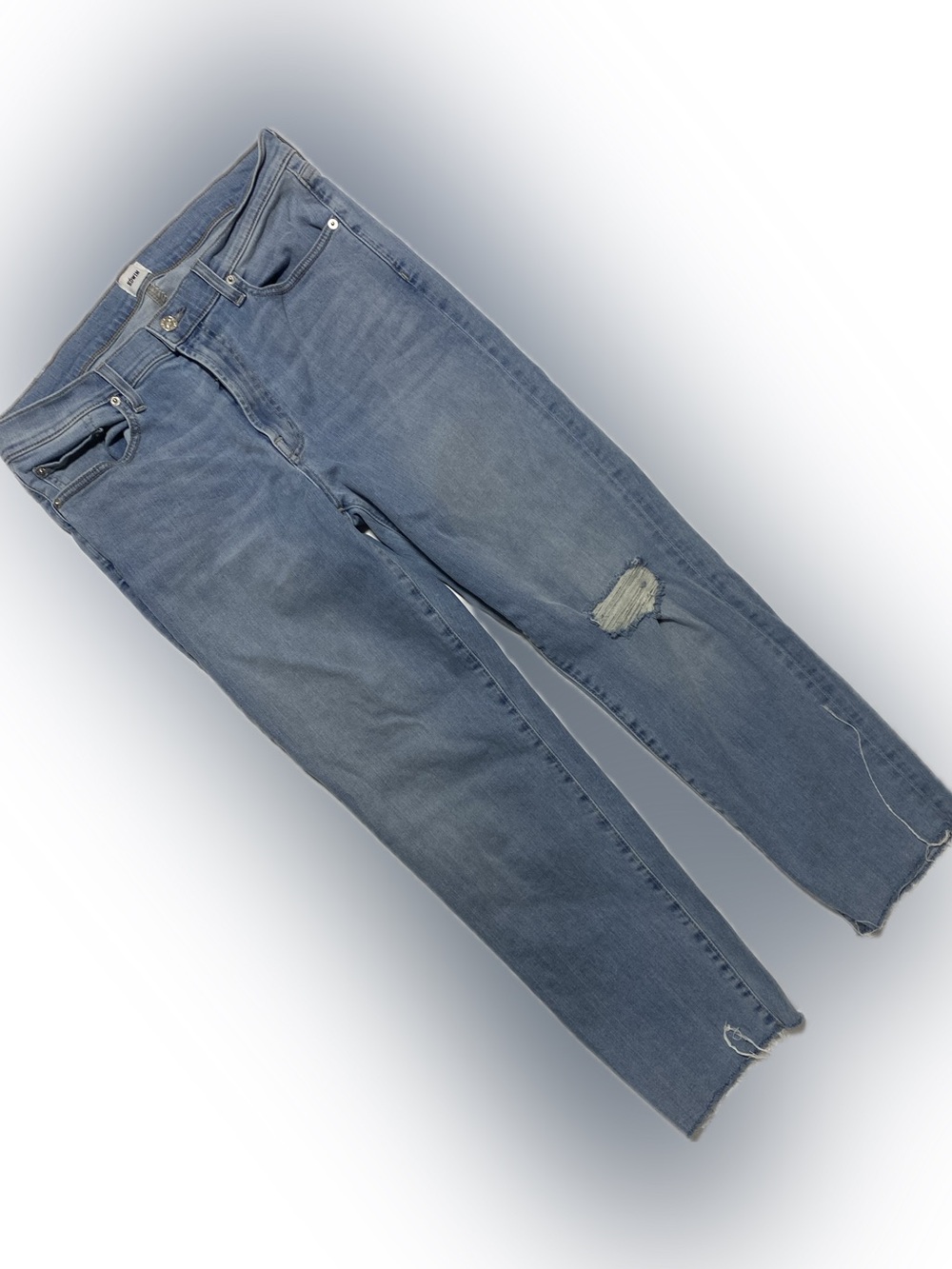 Edwin Light Blue Straight-Leg Jeans with Knee Distress